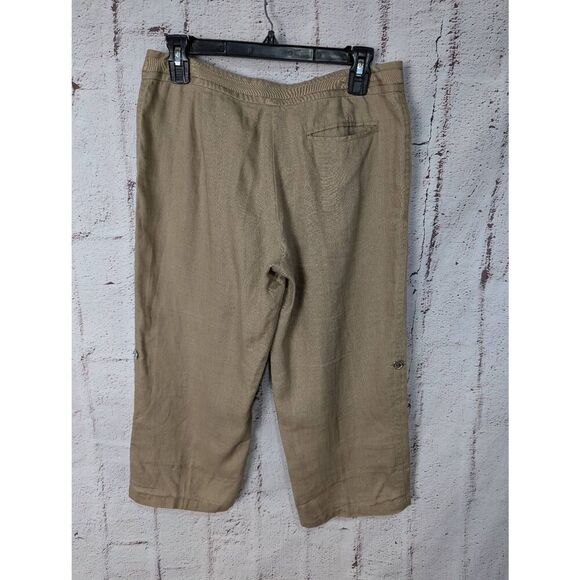Lafayette 148 100% Linen Tan Wide Leg Side Button Cropped Pants Capri - Picture 2 of 7